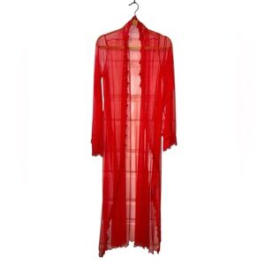 Red Mesh Lace Maxi Duster, Size XL, NWOT